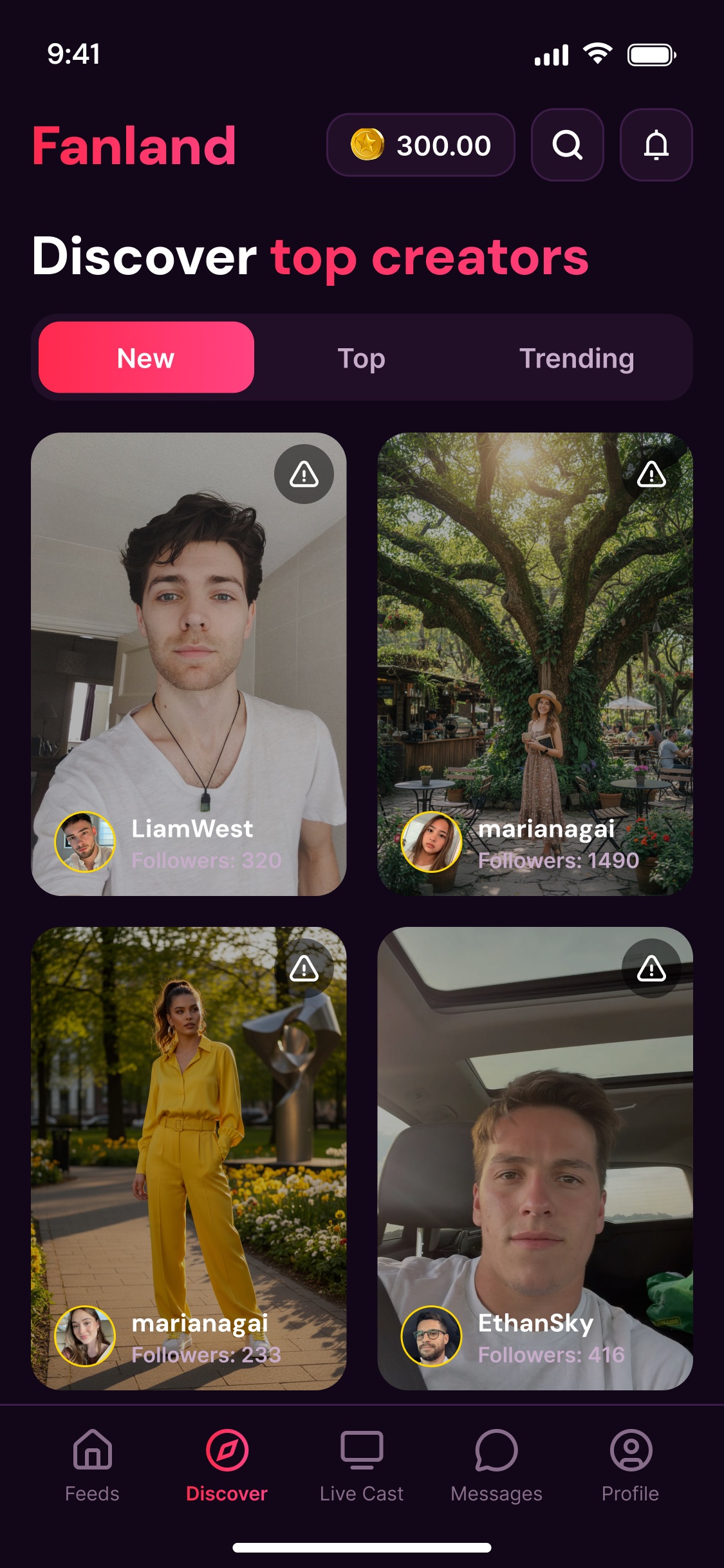 Fanland creator discovery screen